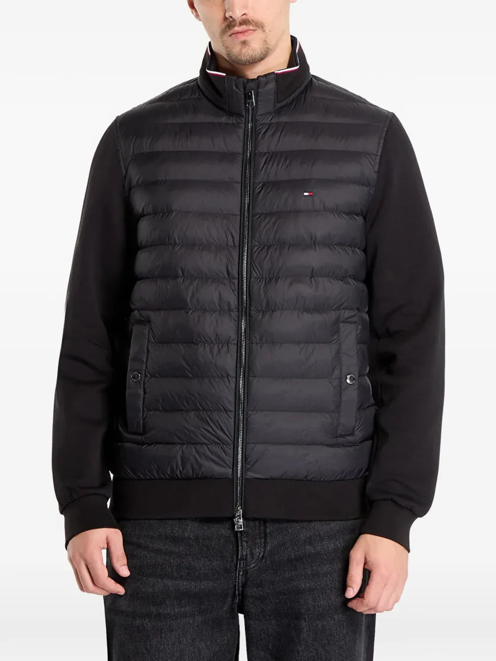 Tommy Hilfiger quilted-panel zip-up jacket - Black | Farfetch Global