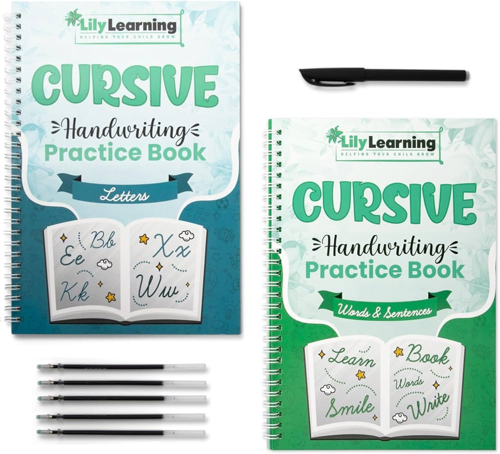 Lily Learning Cursive Handwriting Kit - Reusable Copybooks for Kids - Large Writing Practice Book... | Amazon (US)