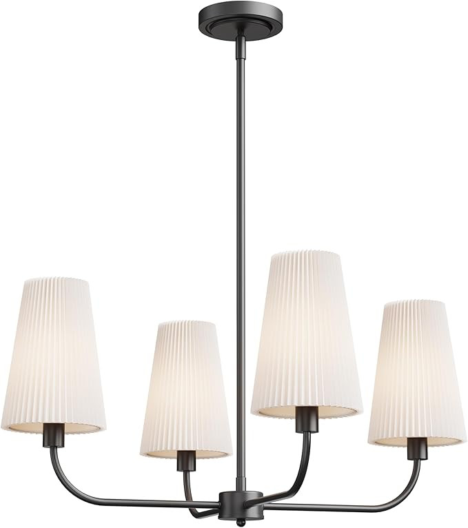 Electro bp;26" Dia 4-Arm Chandelier Black Painted Metal with White Pleated Fabric Shades,Modern F... | Amazon (US)