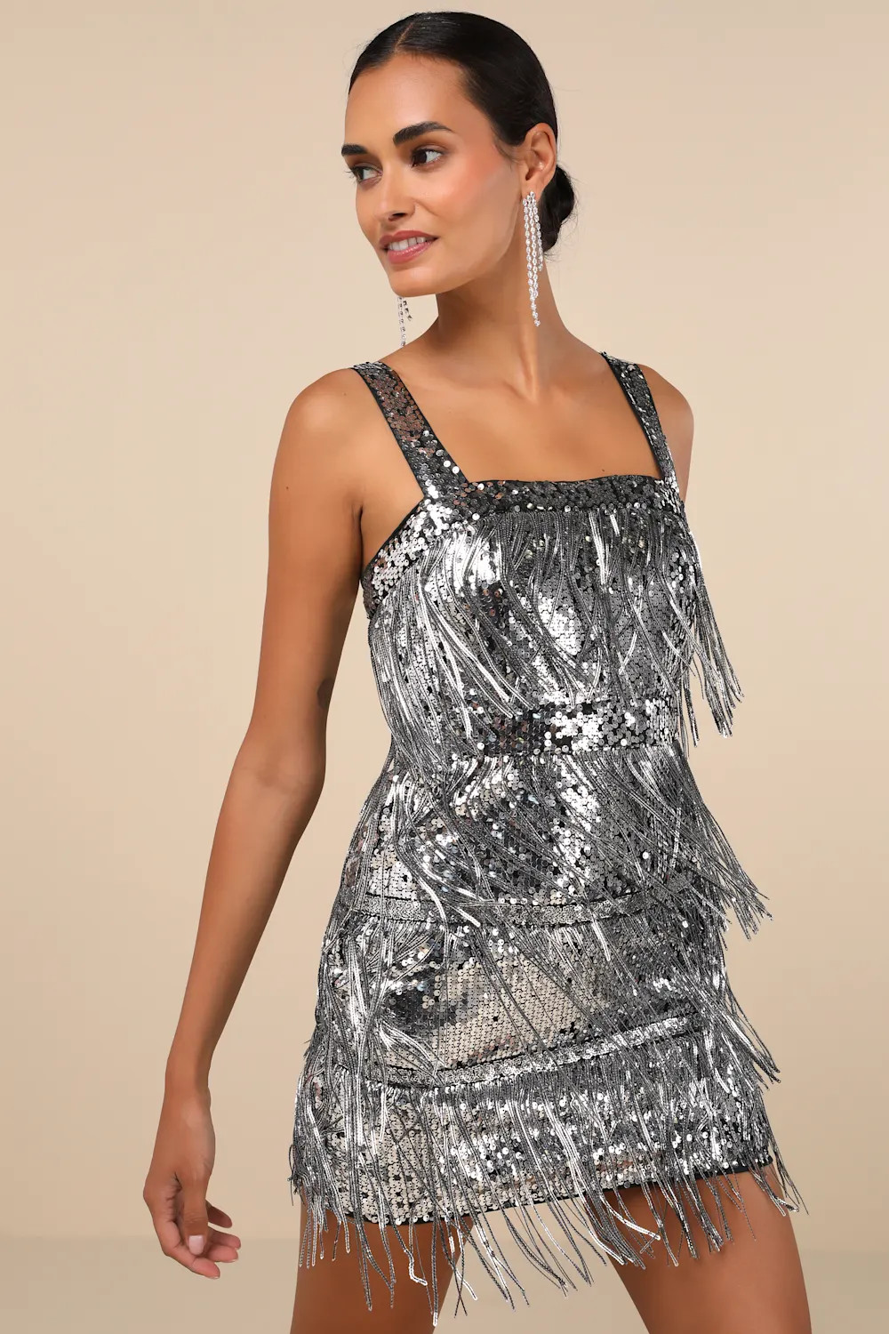 Fringe Fashion Silver Sequin Fringe Bodycon Mini Dress | Lulus
