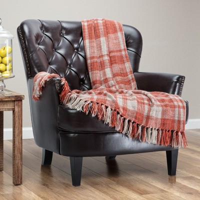 Chanasya Farmhouse Plaid Throw Blanket Knit Decorative Blanket - (50x65 Inches) Rust | Target