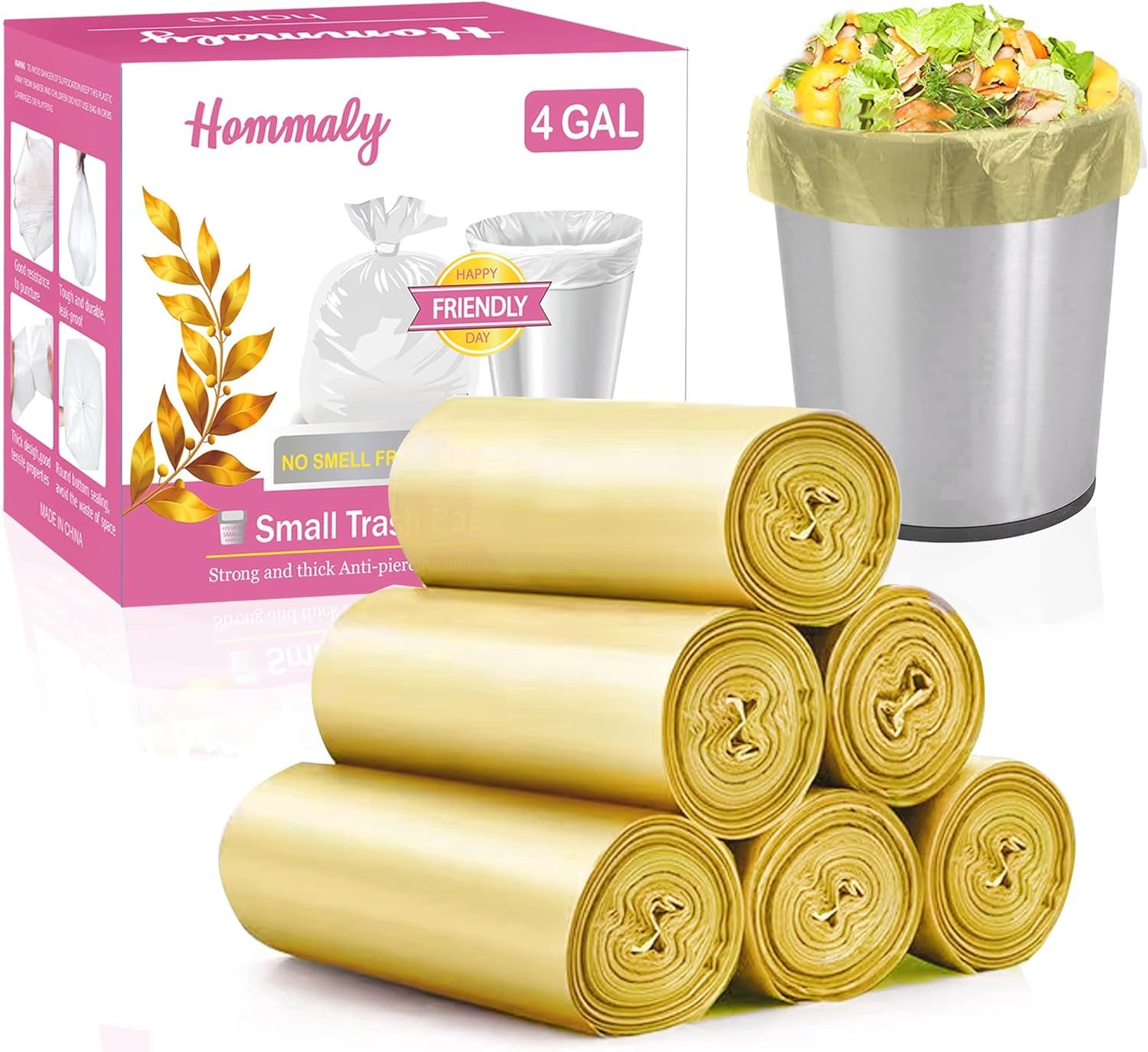 4 Gallon/180pcs Small Gold Trash Bags Strong Golden Garbage Bags, Bathroom Trash Can Bin Liners, ... | Amazon (US)