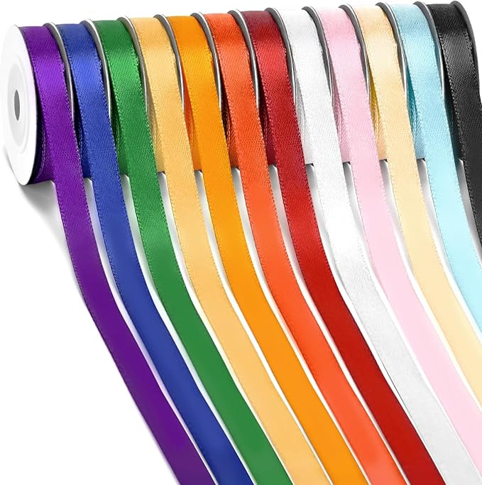 Rainbow Satin Ribbon, 12 Colors 3/8 Inch x 12 Rolls Total 120 Yards, Colorful Ribbon Perfect for ... | Amazon (US)