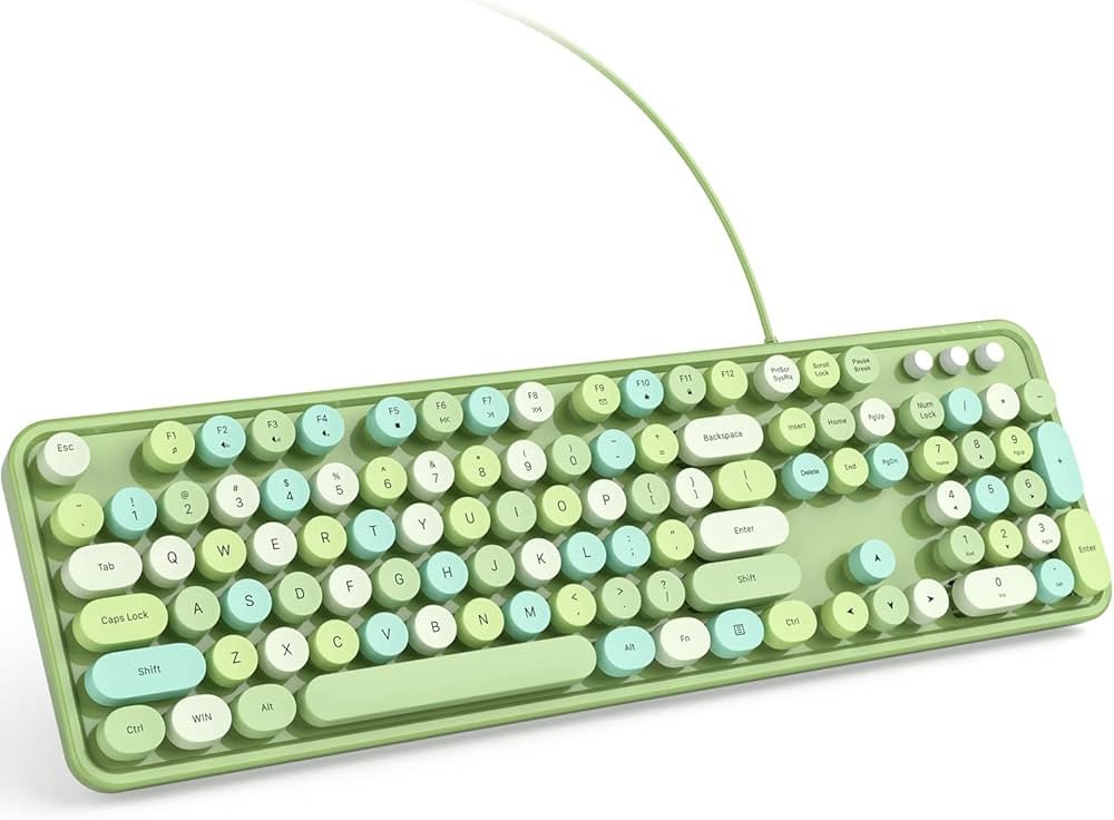 KNOWSQT Wired Computer Keyboard - Green Colorful Full-Size Round Keycaps Typewriter Keyboards for... | Amazon (US)