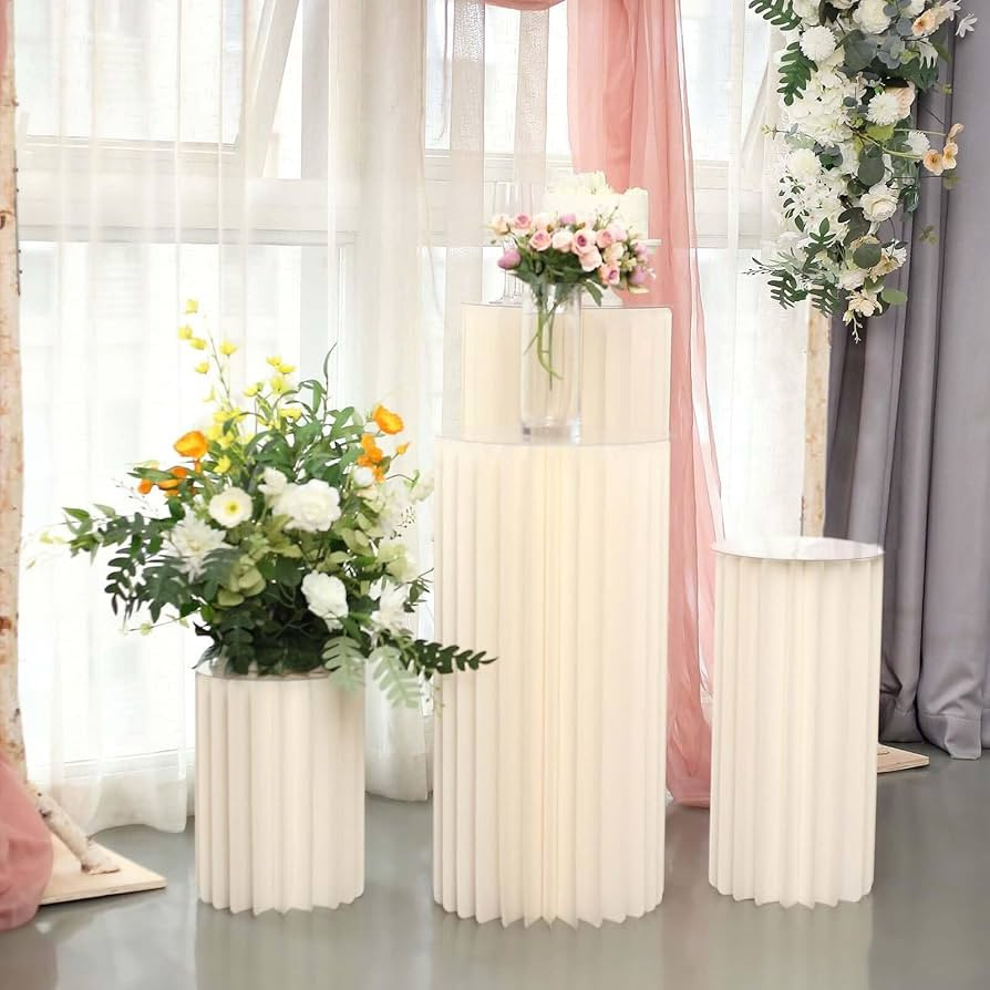 Efavormart 40" Ivory DIY Accordion Cylinder Cardboard Folding Pillar Pedestal Box, Display Column... | Amazon (US)