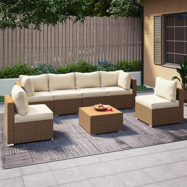 LAUSAINT HOME 7 Pieces Patio Conversation Set, Outdoor Sectional PE Rattan Wicker Furniture Seat ... | Walmart (US)