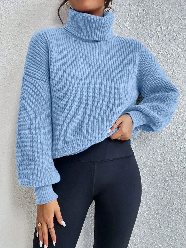 SHEIN Frenchy Pull À Col Roulé Épaule tombante Côtelé | SHEIN