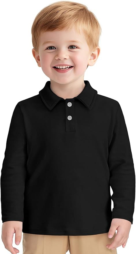 Toddler Boys Long Sleeve Polo Shirts School Uniform Dress Shirt Size18M-5T | Amazon (US)