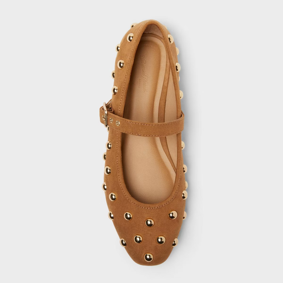 Women's Penny Gold Studded Mary Jane Flats with Memory Foam Insole - Universal Thread™ Cognac 9 | Target
