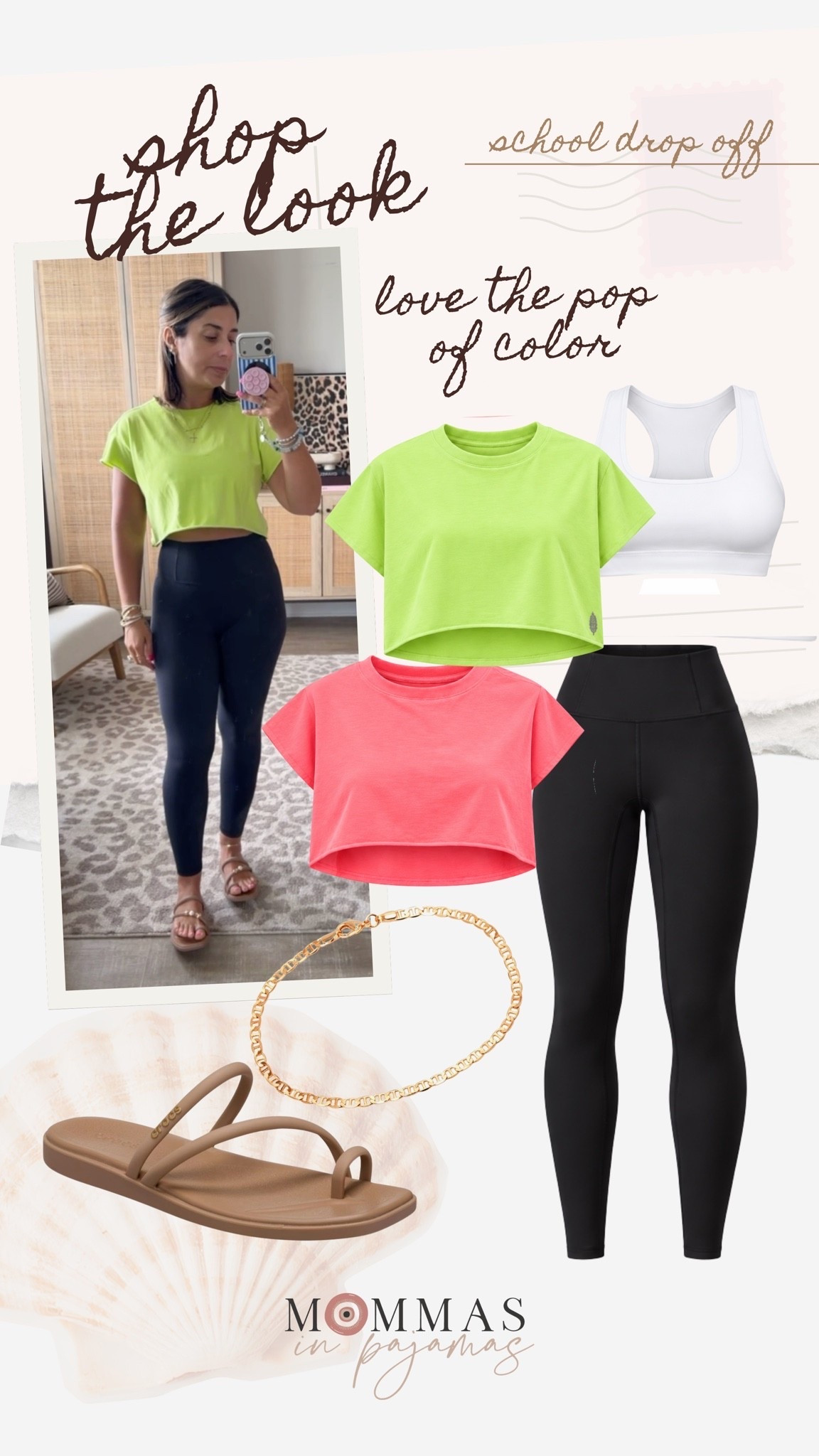 I got so many requests for this adorable crop top when I wore it the other day. I know summer is almost over, but I’m obsessed with the bright color. The length is super flattering for a day running errands, school drop off, or a workout. These leggings are still some of my go-tos; the length on my 5’ frame is perfect. 
School drop off outfit inspiration, mom approved casual look

#LTKSeasonal #LTKMidsize #LTKPetite