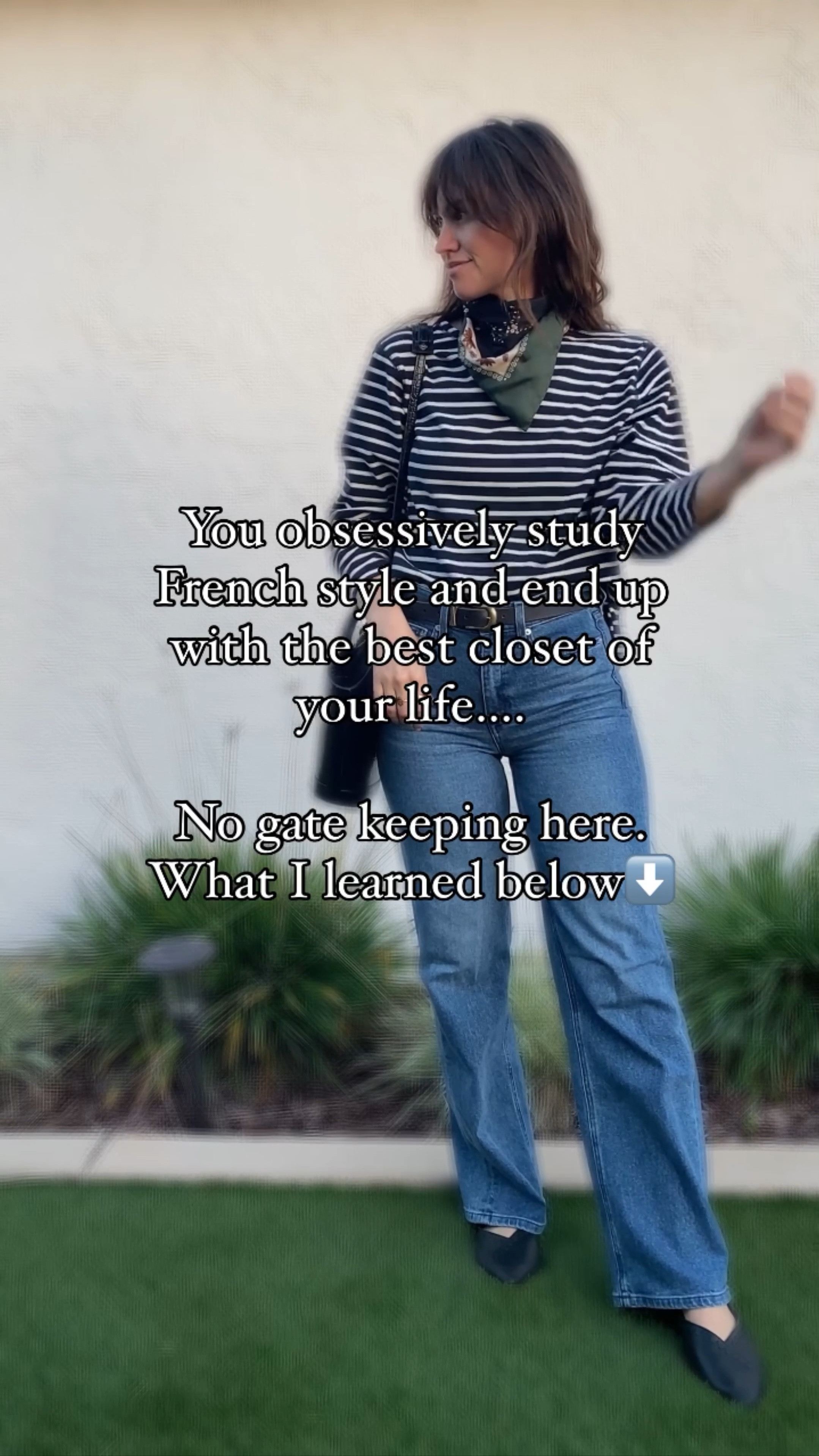 Bag from Paris 64 World 

Belt from ABLEClothing.com

Scarf from MisterK via the Choose app. Save $20 on Choose with code: ALEXDA 

Jeans fit TTS 

Striped top go with your bigger size. 

Shoes from Bali Elf code: ALEX20