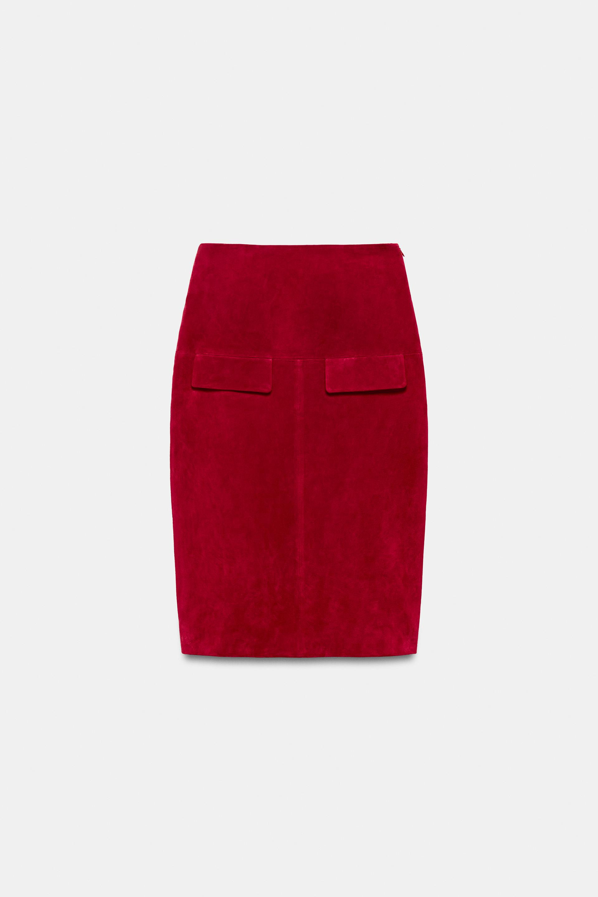 Zara - 100% Leather Midi Skirt - Bright Red - S - Woman | Zara US