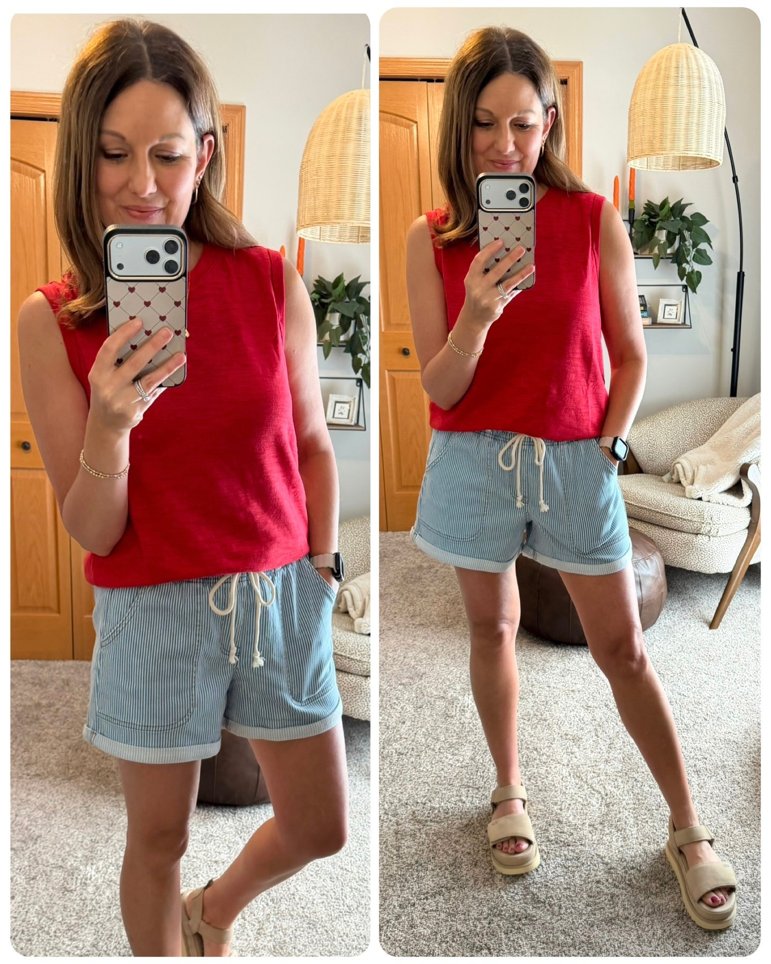 50% off hundreds of items at Maurices today - includes my red tank top! Love that I can wear with a regular bra! 
Fit Tips…
Tank (tts, wearing in size S) 
Shorts (tts, wearing in size 2) 
Sandals (tts) 

Maurices | Summer Outfit | Tank top | Denim Shorts 

#LTKSaleAlert #LTKOver40