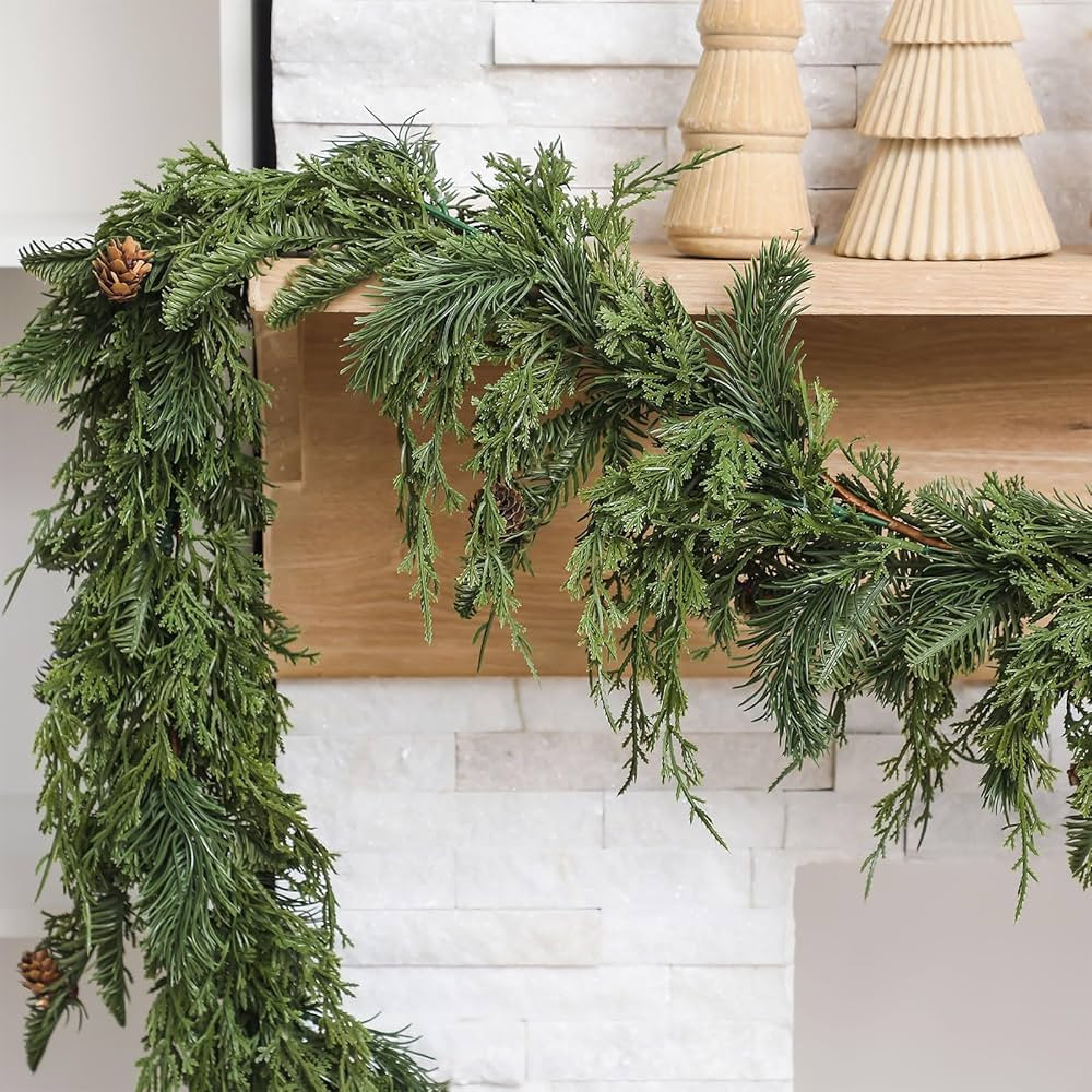 1 Pcs 6 ft Christmas Cedar Garland Greenery Realistic Cedar Pine Needles Garland Artificial Decor... | Amazon (US)
