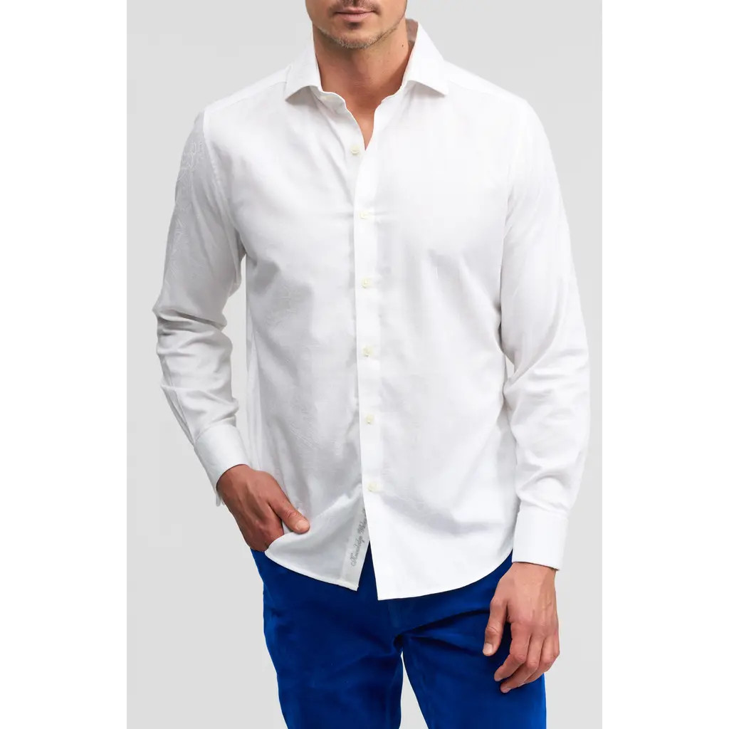 Robert Graham Waycross Jacquard Button-Up Shirt in White at Nordstrom, Size Xxx-Large | Nordstrom
