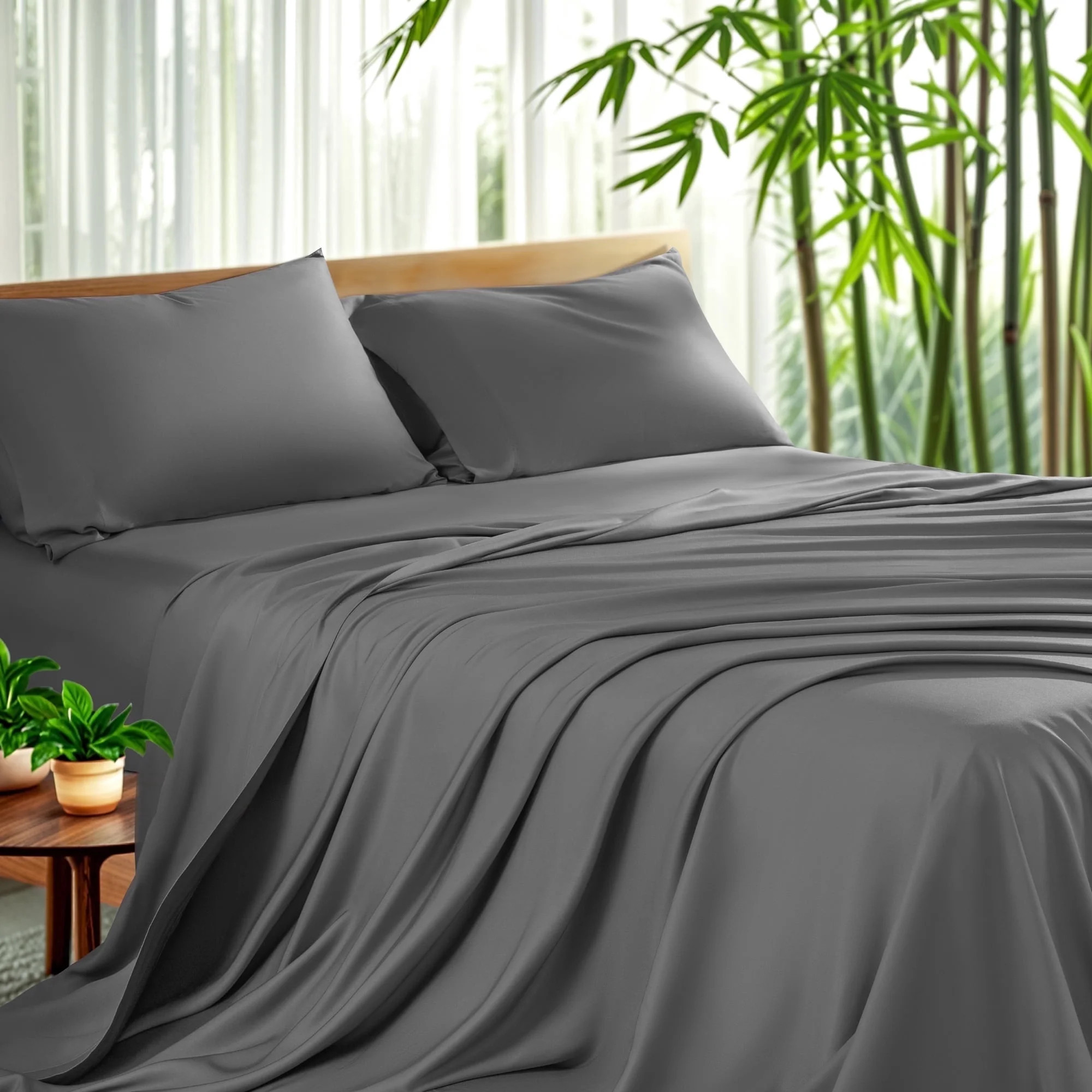 Sonoro Kate Luxury Bamboo Bed Sheet Set - Deep Pockets - 4 Piece, Queen, Dark Gray | Walmart (US)