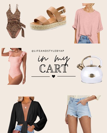 Some items currently in my cart! Shorts, oversized tee, bathing suits, swim, denim shorts, sandals, summer, outfit ideas 

#LTKFind #LTKunder50 #LTKswim