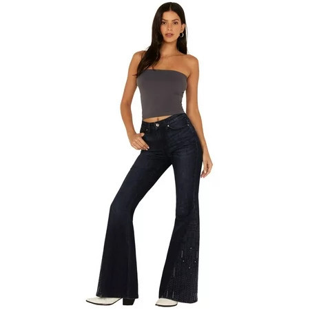 Shyanne Women s Embroidered Dark Wash High Rise Stretch Flare Jeans - SWFA22J51 32W x 36L | Walmart (US)