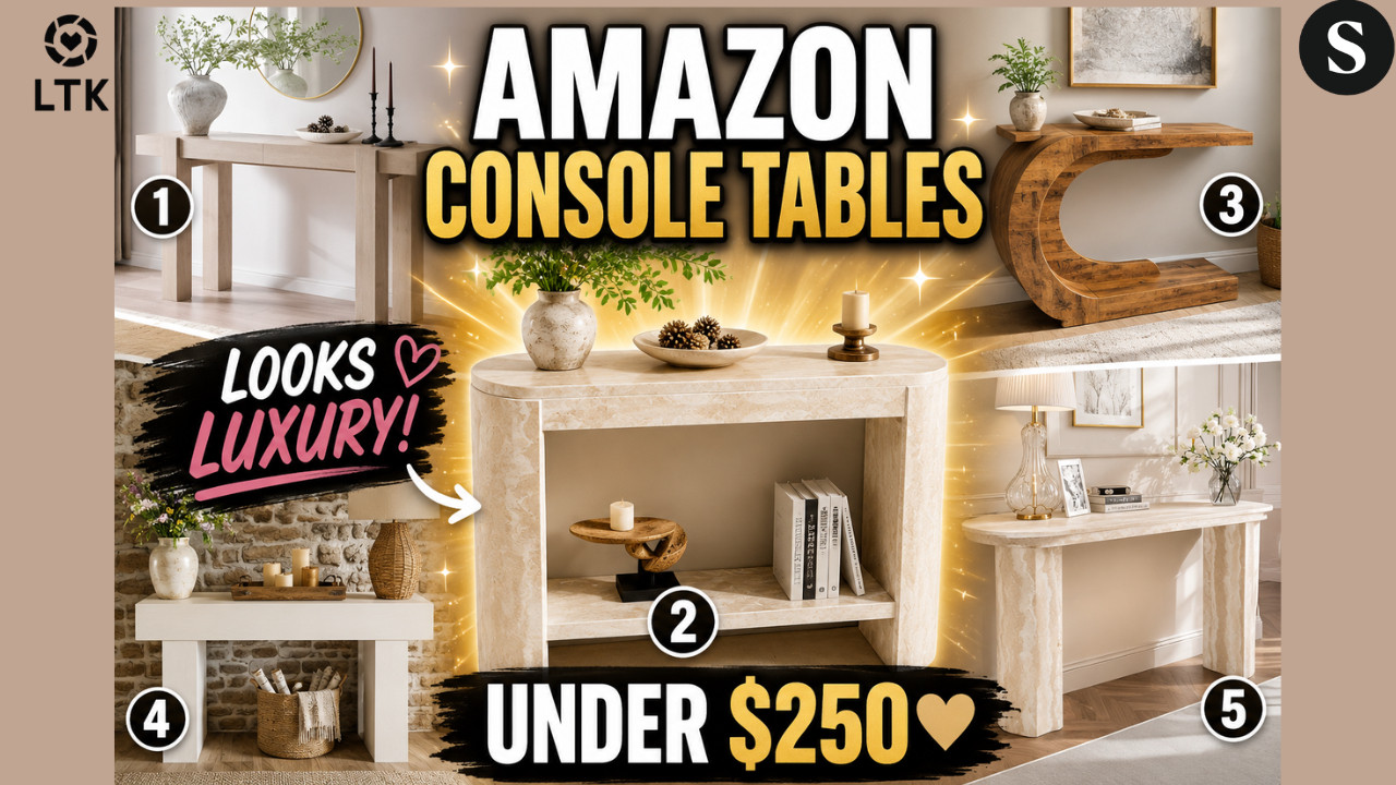 Amazon Console Tables That Look High-End 🤎 | Entryway Tables You'll Swear Cost More

Looking for a beautiful console table that makes your home feel instantly more expensive? 🤎
In today's Amazon home finds, I'm sharing stunning console tables perfect for entryways, hallways, foyers, and behind-the-sofa styling. From farmhouse wood designs and faux travertine finishes to modern curved-leg tables and storage console tables, these affordable Amazon finds bring luxury style without the designer price tag.
These pieces are perfect for creating a warm, elevated, neutral home aesthetic while staying on budget.

✨ Which console table is your favorite?


🛍️Amazon Storefront:
https://amzn.to/4gtyYin


🛍️ShopMy:
https://shopmy.us/shop/collections/5888221


🛍️LTK: 


#amazonfinds
#amazonhome
#amazonfavorites
#consoletable
#entrywaydecor
#foyerdecor
#livingroomdecor
#homedecor
#interiordesign
#farmhousedecor
#neutralhome
#luxuryhome
#amazonmusthaves
#designerlookforless
#amazonfurniture


amazon console table, amazon furniture finds, entryway table ideas, foyer decor ideas, farmhouse console table, faux travertine console table, sofa table behind couch, hallway table decor, luxury home decor, affordable home decor, amazon home finds, neutral home decor, console table styling, modern farmhouse furniture, living room furniture ideas, designer furniture look for less, entryway decorating ideas, amazon home favorites

 

 #LTKdayinmylife #LTKOver40 #LTKHome