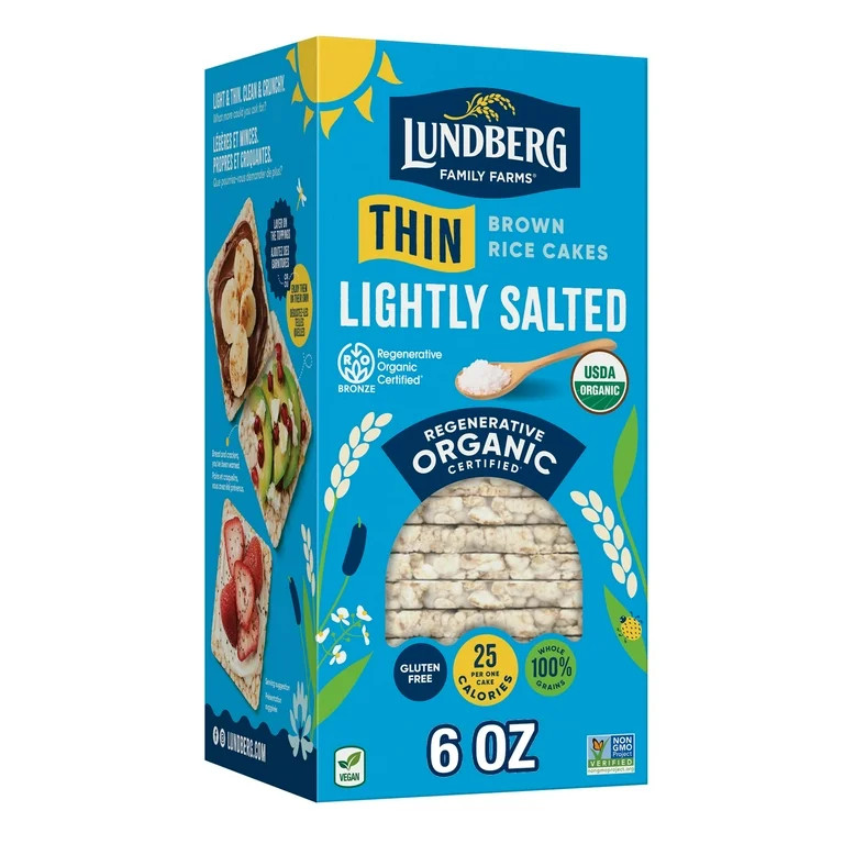 Lundberg Organic Thin Brown Rice Cakes, Lightly Salted, Vegan, Gluten-Free, 6 oz | Walmart (US)