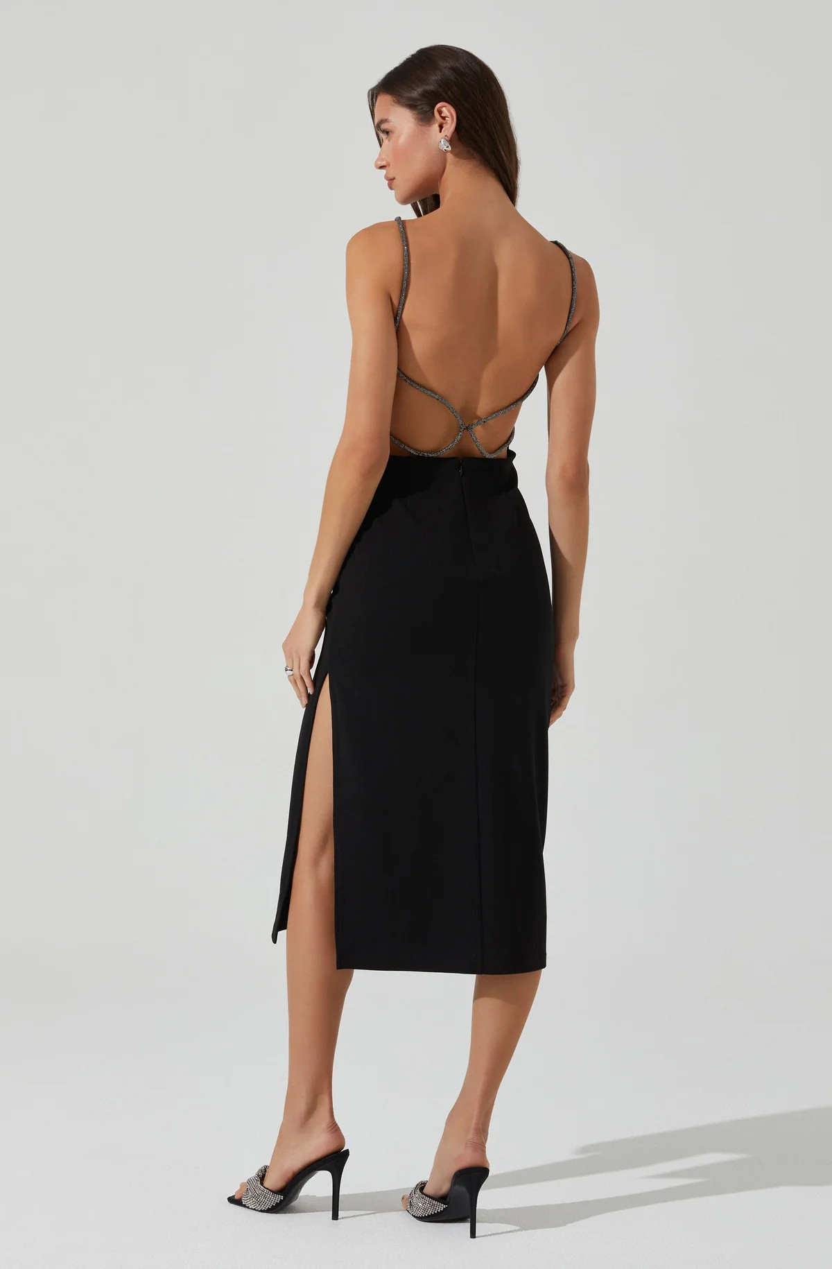 Elizsa Rhinestone Strap Midi Dress | ASTR The Label (US)