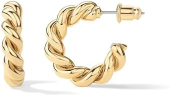 PAVOI 14K Gold Plated Twisted Rope Round Hoop Earrings in Rose, White and Yellow Gold | Amazon (US)