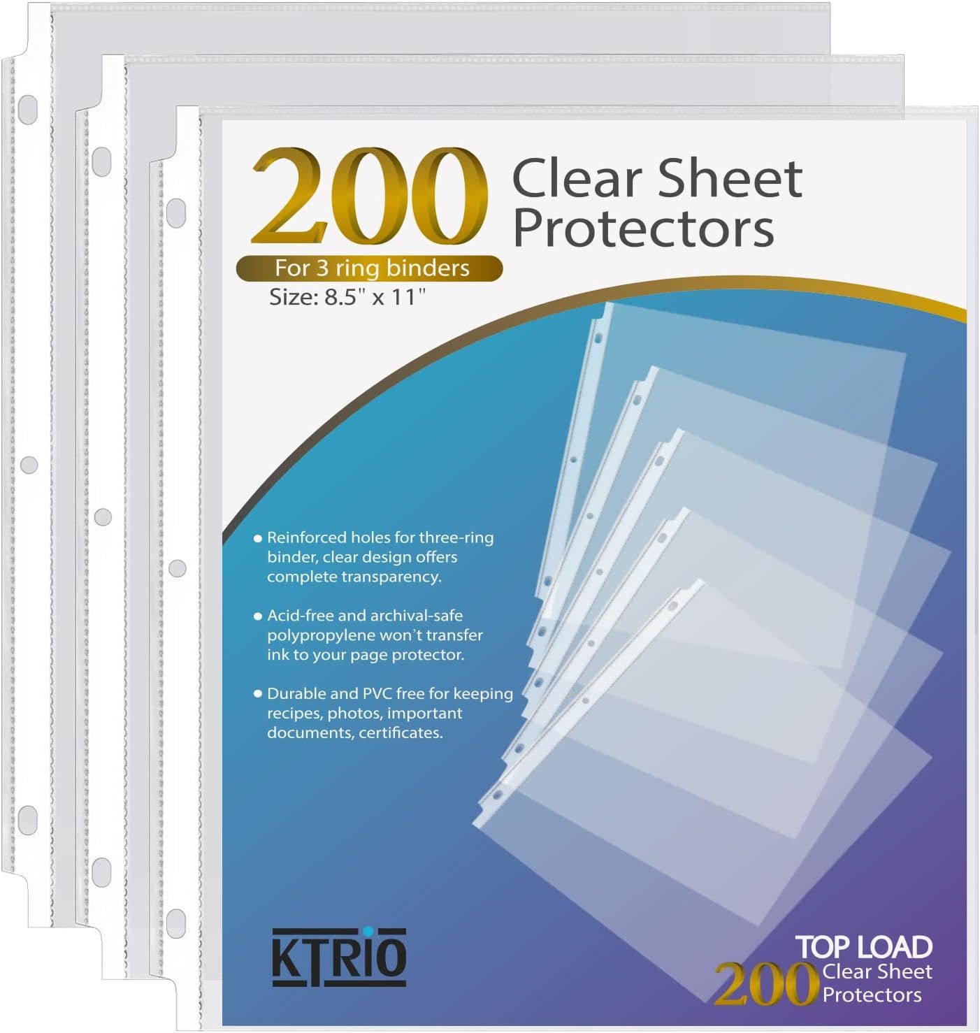 KTRIO Sheet Protectors 8.5 x 11 inch Clear Page Protectors for 3 Ring Binder, Plastic Sleeves for... | Amazon (US)