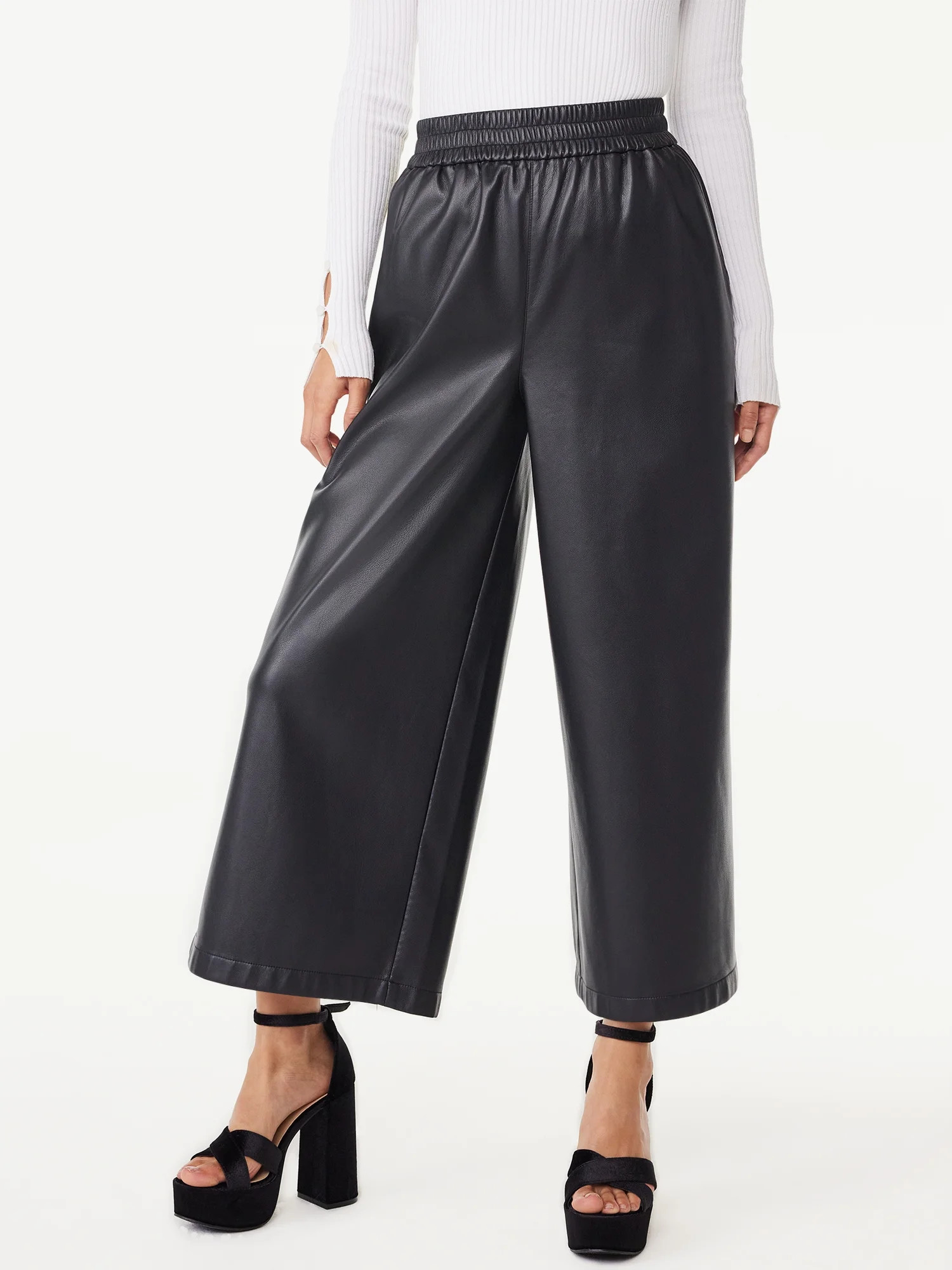 Scoop Women's Faux Leather Wide Leg Pants, Sizes XS-XXL - Walmart.com | Walmart (US)