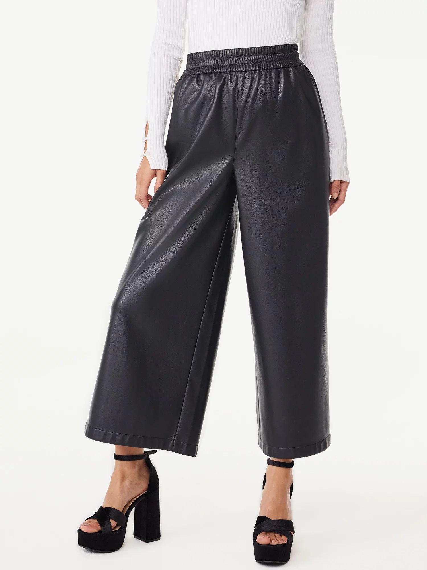 Scoop Women's Faux Leather Wide Leg Pants, Sizes XS-XXL | Walmart (US)