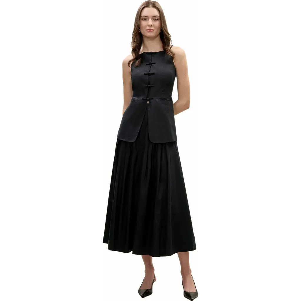 Rebecca Taylor Beatrice Stretch Linen Skirt in Black at Nordstrom, Size 2 | Nordstrom