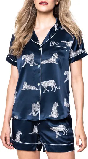 Panthre de Nuit Piped Mulberry Silk Short Pajamas | Nordstrom