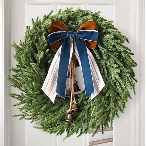Christmas Decorations - 22 Inch Norfolk Pine Christmas Wreath with Bells and Ribbon - Artificial Pine Greenery Winter Wreath for Home Table Wall Window Porch Door Indoor Outdoor Decor | Amazon (US)