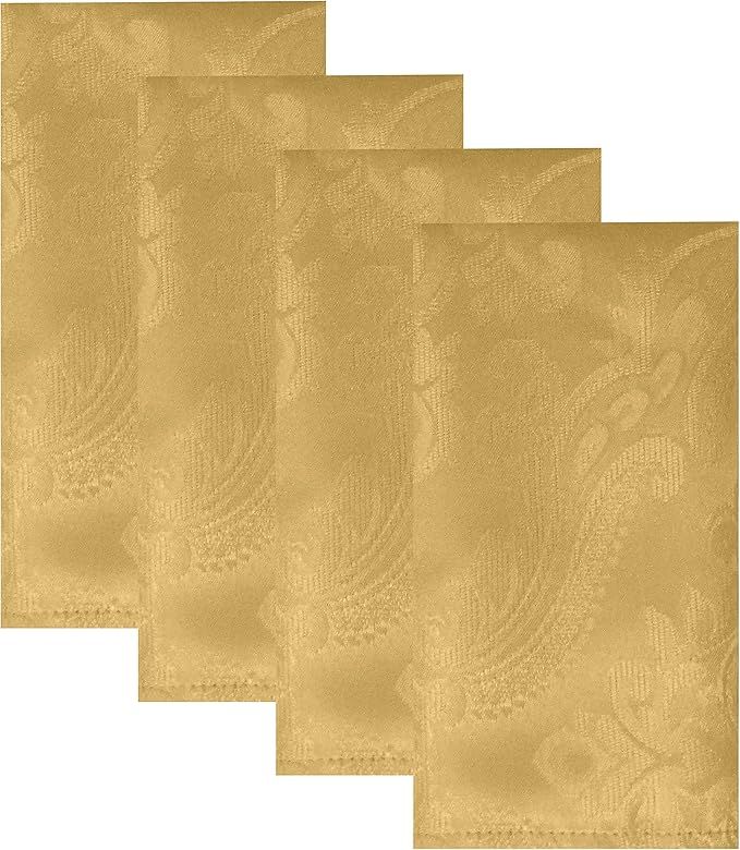 Elrene Home Fashions Caiden Elegance Damask Fabric Napkins (Set of 4), 17" x 17", Gold | Amazon (US)