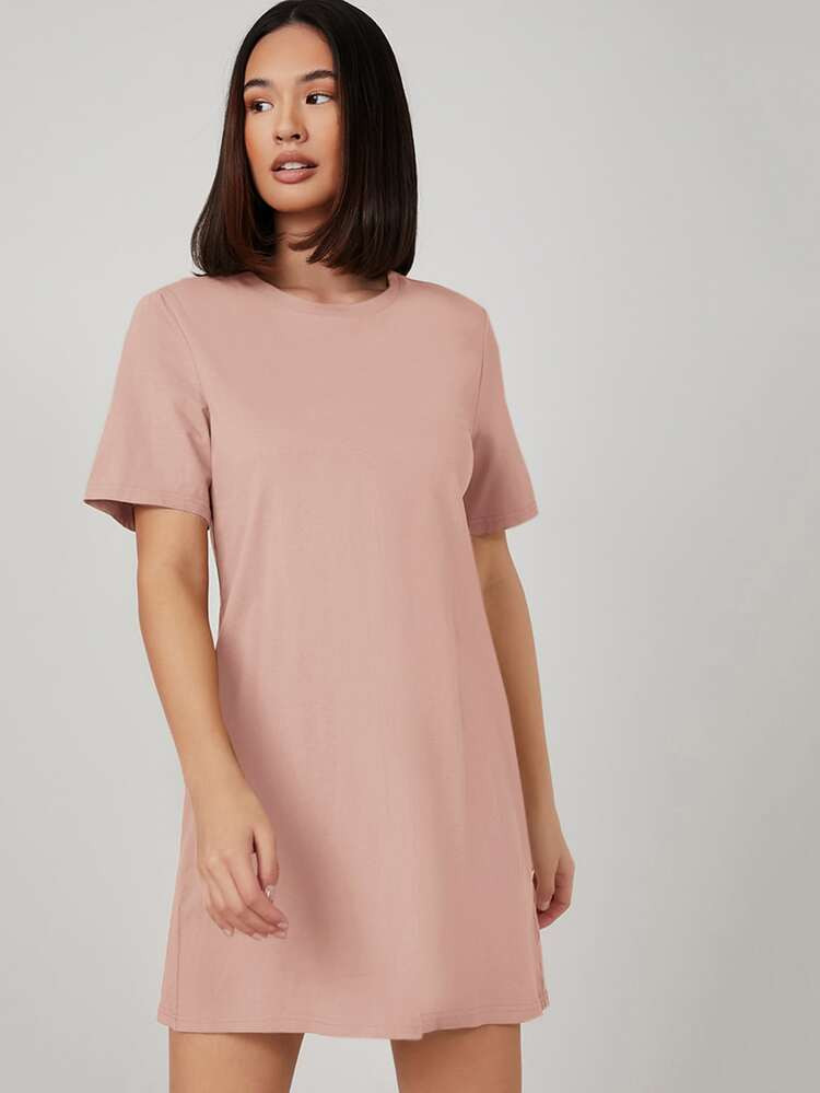 SHEIN BASICS Solid Tee Dress | SHEIN