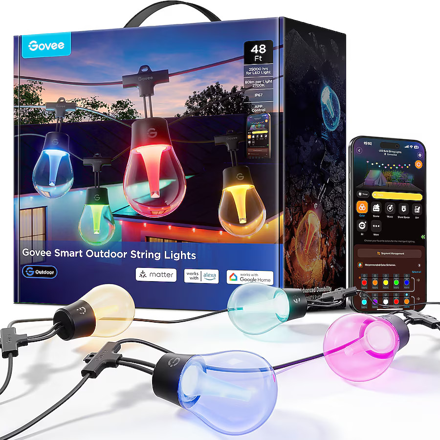 Govee 53.48-ft Plug-in Clear Indoor/Outdoor String Light with 15 Multicolor -Light LED Globe Bulb... | Lowe's