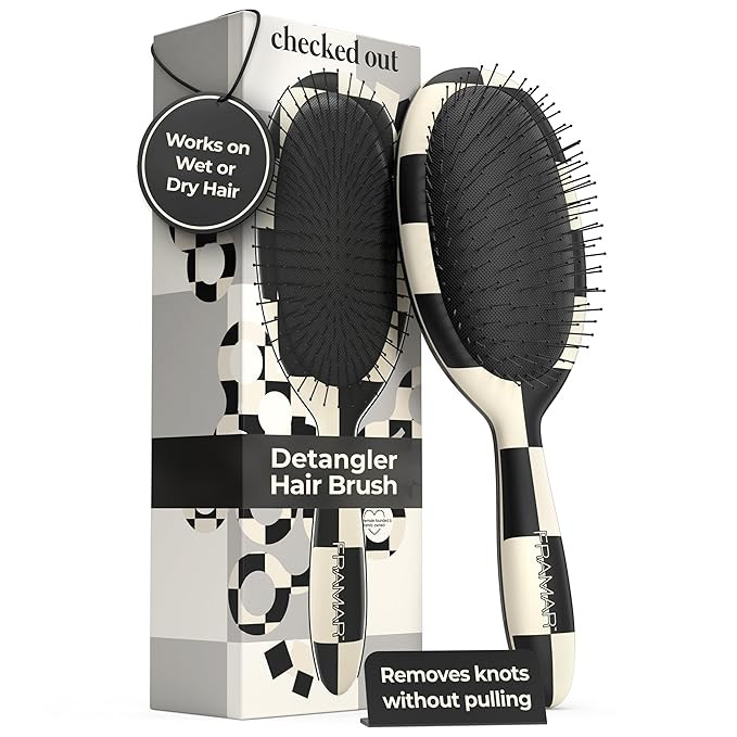 FRAMAR Checkered Print Hair Brush Detangler – Wet Hair Brushes For Women, Womens Hair Brush, Bl... | Amazon (US)