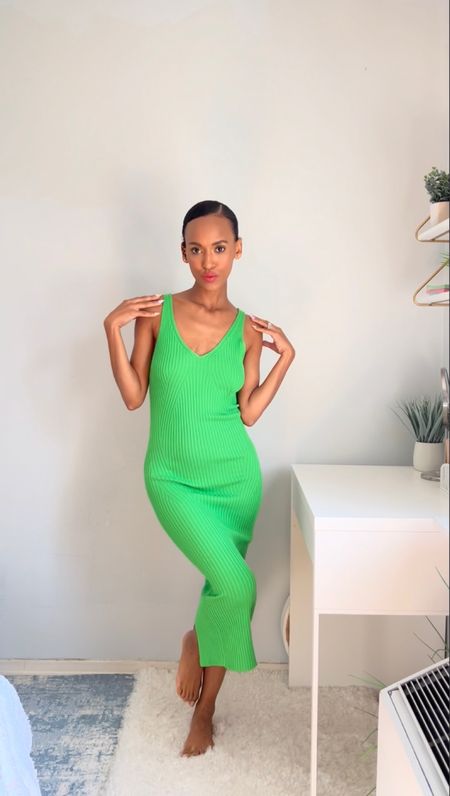 Knit body con green dress, long and perfect for the cooler evenings. H&M dress, such a good find...

#LTKsalealert #LTKSeasonal #LTKFind
