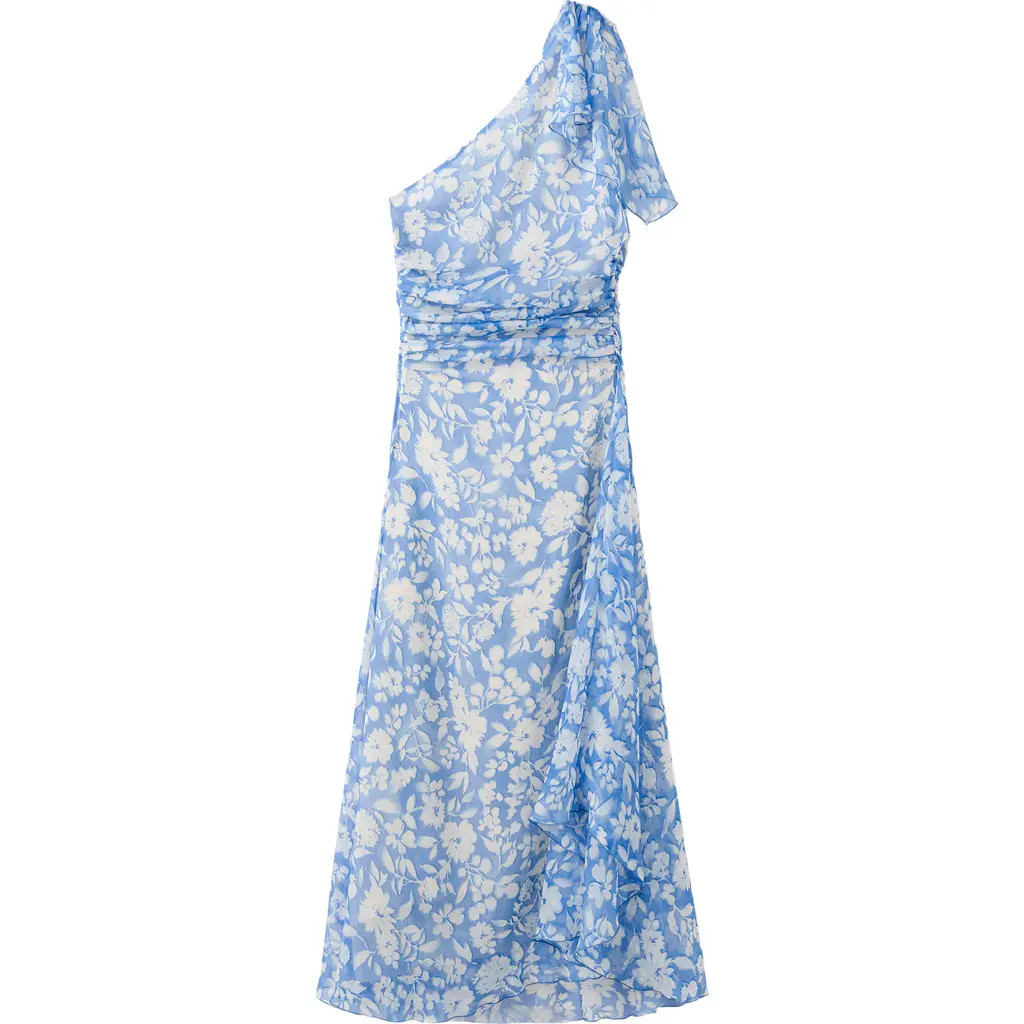MANGO Asymmetric Floral Print Dress in Blue at Nordstrom, Size 4 | Nordstrom