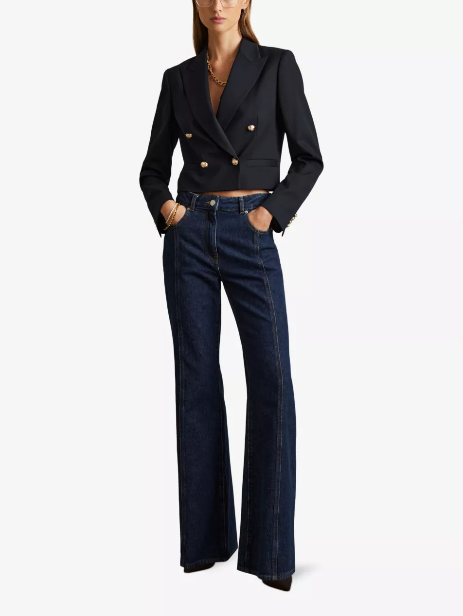 Leigh cropped double-breasted wool-blend blazer | Selfridges