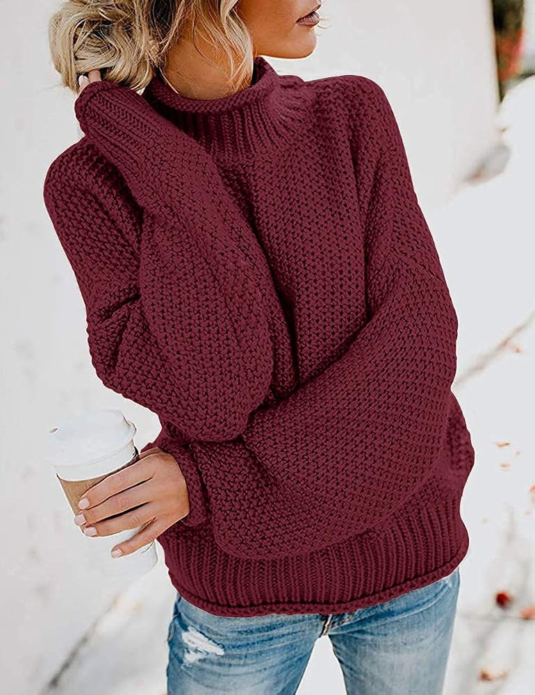 ZESICA Women's Turtleneck Batwing Sleeve Loose Oversized Chunky Knitted Pullover Sweater Jumper Tops | Amazon (US)