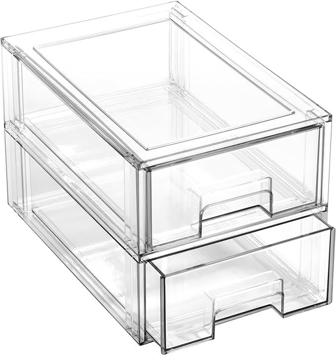 BINO | Stackable Storage Drawers, Small - 2 Pack, Clear | THE CRATE COLLECTION | Storage Bins Wit... | Amazon (US)