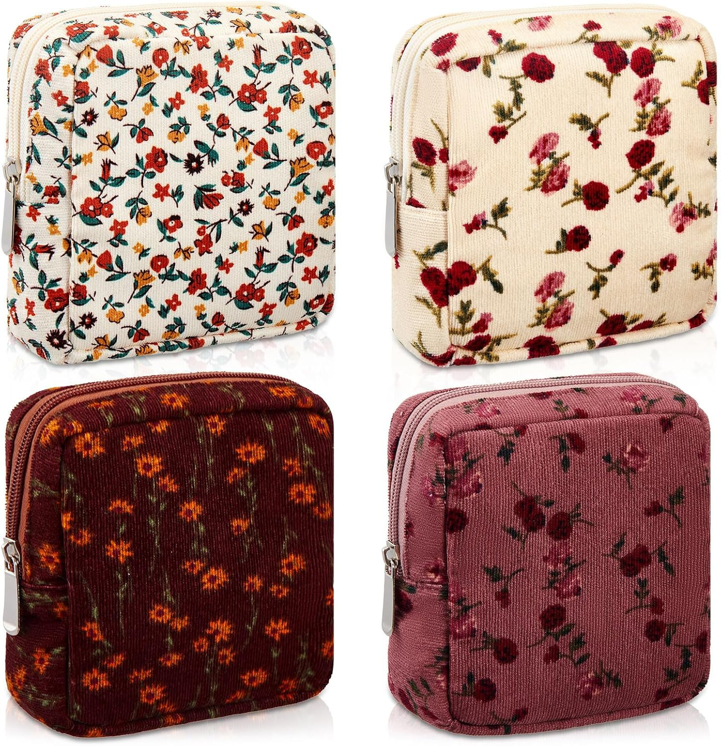 Abbylike 4 Pcs Floral Small Makeup Bag Zipper Cosmetic Pouch, Rose | Amazon (US)