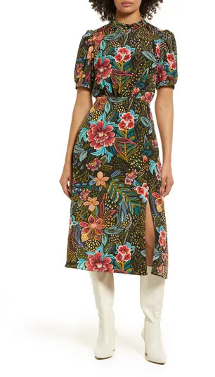 Julia Jordan Floral Print Tie Neck Midi Dress | Nordstromrack | Nordstrom Rack