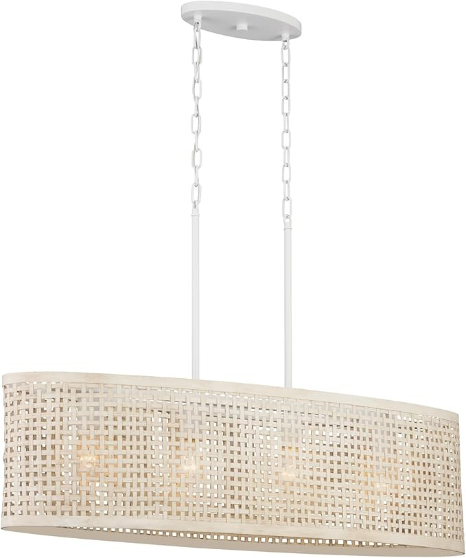 Kichler Sayulita 4-Light Linear Chandelier in a Classic White Finish with a White Washed Wicker S... | Amazon (US)