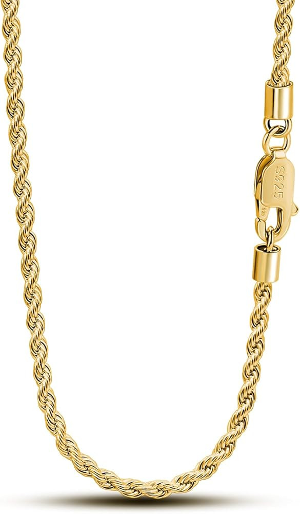 Men 925 Sterling Silver 3mm Twist Rope Chain Necklace Women Diamond Cut Clasp Rope Box Chain 16 "... | Amazon (US)