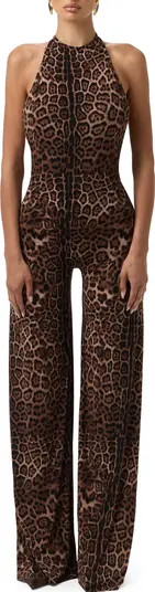 Leopard Print Wide Leg Halter Jumpsuit | Nordstrom
