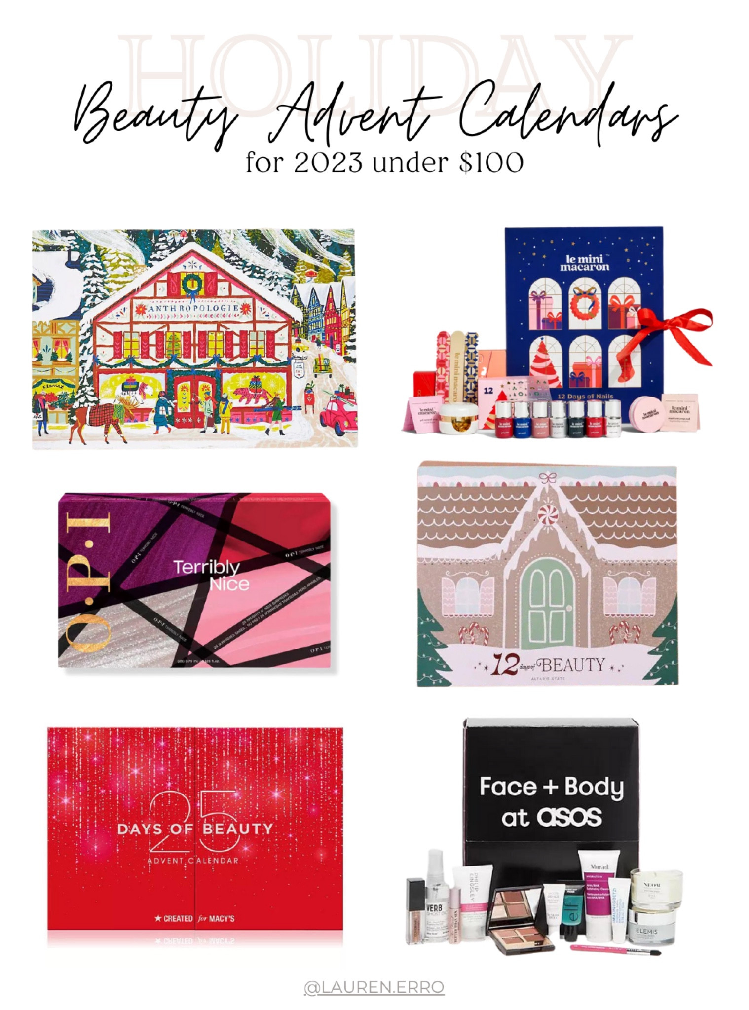 Holiday beauty advent calendars for 2023 under $100!
.
.
.
Anthropology, Sephora, ulta, Amazon, OPI, le mini macaron, Macy’s, makeup, fragrance, perfume, skincare, nails, asos, altar’d state

#LTKfindsunder100 #LTKHolidaySale #LTKGiftGuide