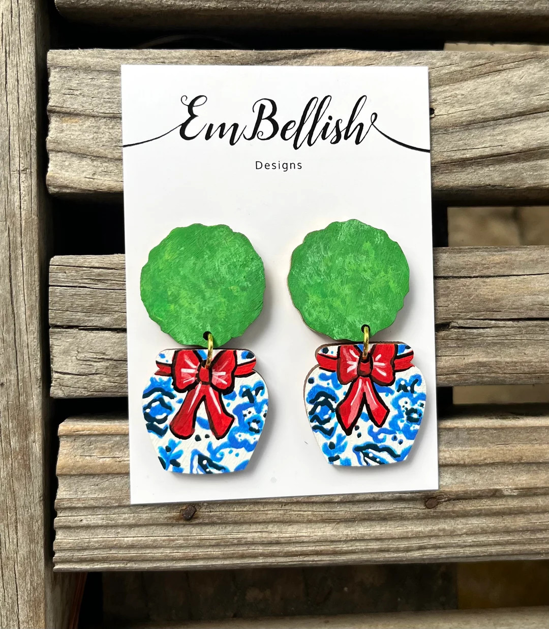 Chinoiserie Topiary Christmas Earrings - Etsy | Etsy (US)