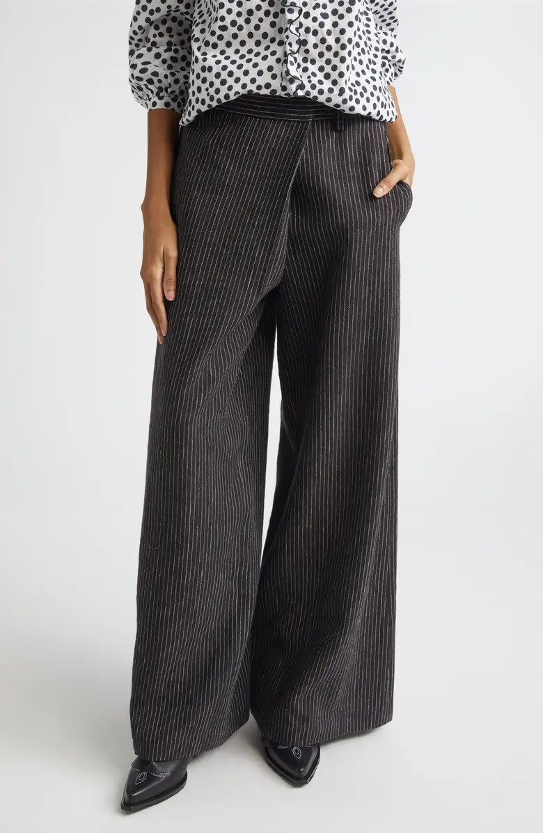 Oversize Crossover Pinstripe Linen & Virgin Wool Pants | Nordstrom
