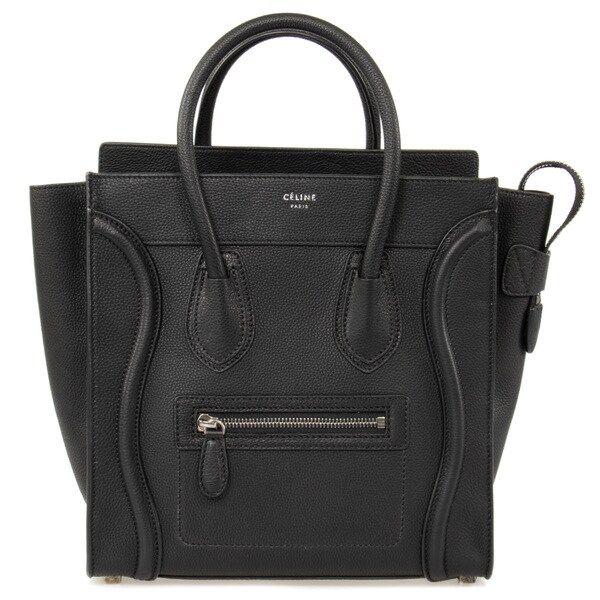 Celine Micro Luggage Tote Bag in Black Pebbled Leather w/ Silver Hardware | Bed Bath & Beyond